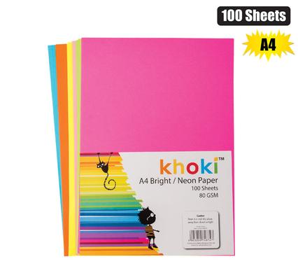 Khoki Paper A4 80Gsm 100'S Brights/Neon