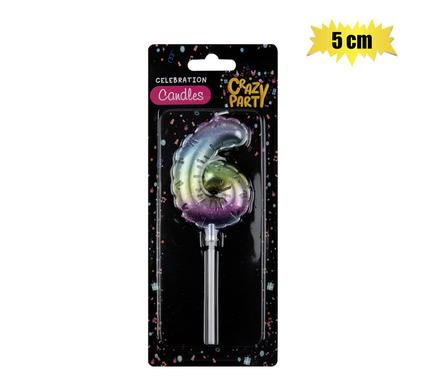 Crazy Party Candle Birthday Balloon-6 Rainbow 5cm