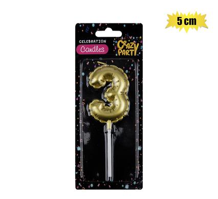 Crazy Party Candle Birthday Balloon No.3-Gld 5cm