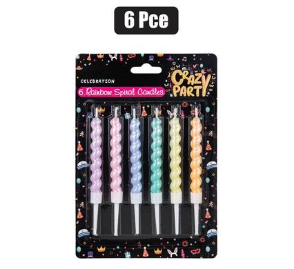 Crazy Party Candle Birthday Rainbow Spiral 6 Piece