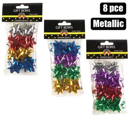 Gift-Decor Bow Metallic 4.5cm 8Pce Assorted
