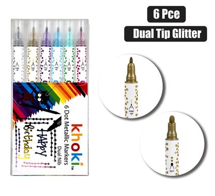 Khoki Art+Craft Dual Tip Dot & Marker Glit 6 Piece