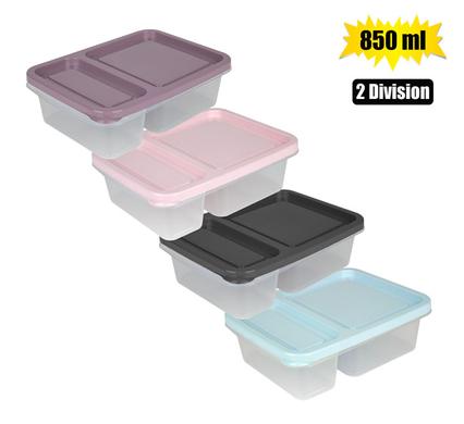 Bee Home Lunch Box Clear Base 2-Div 850ml Rect