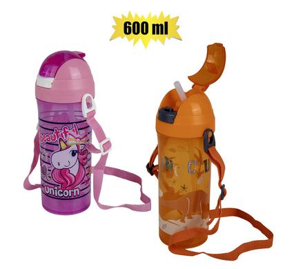 Water Bottle 600ml Unicorn/Dino With Straw