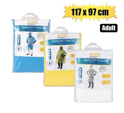 Travel Smart Raincoat Poncho Adult 117X97cm Vinyl