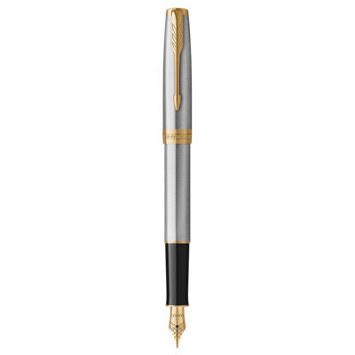 Parker Sonnet Fountain Pen Medium NIb Black Ink - Stainless Steel Gold Trim