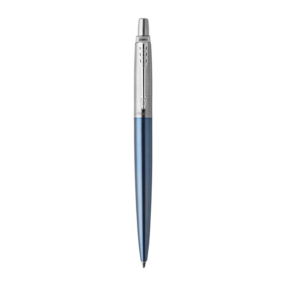 Parker Jotter Ball Pen Medium Nib Blue Ink Gift Box - Waterloo Blue Chrome Trim