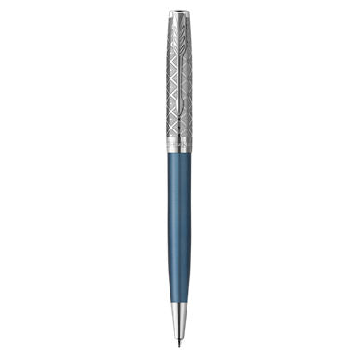 Parker Sonnet Ball Pen Medium Nib Black Ink - Metal & Blue Lacquer Chrome Trim