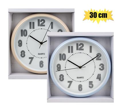 Clock Wall Pl Round 30cm Assorted
