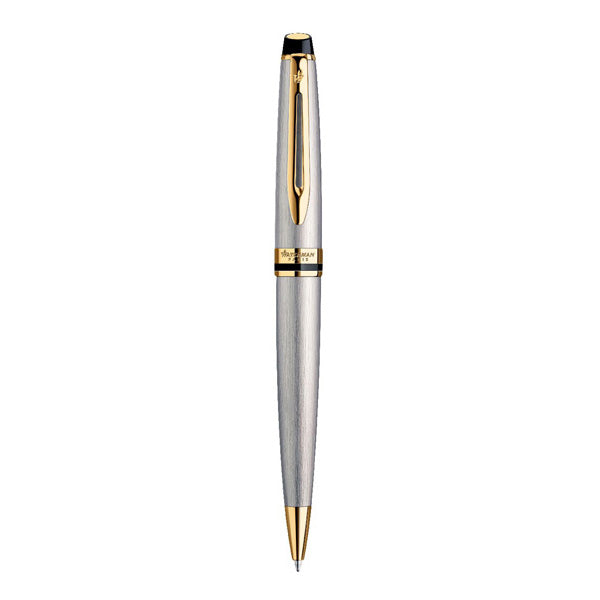 Waterman Expert Ball Pen Medium Nib Blue Ink - Stainless Steel Gold Trim