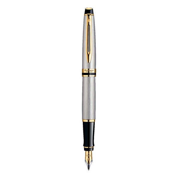 Waterman Expert Fountain Pen Medium Nib Blue Ink - Stainless Steel Gold Trim
