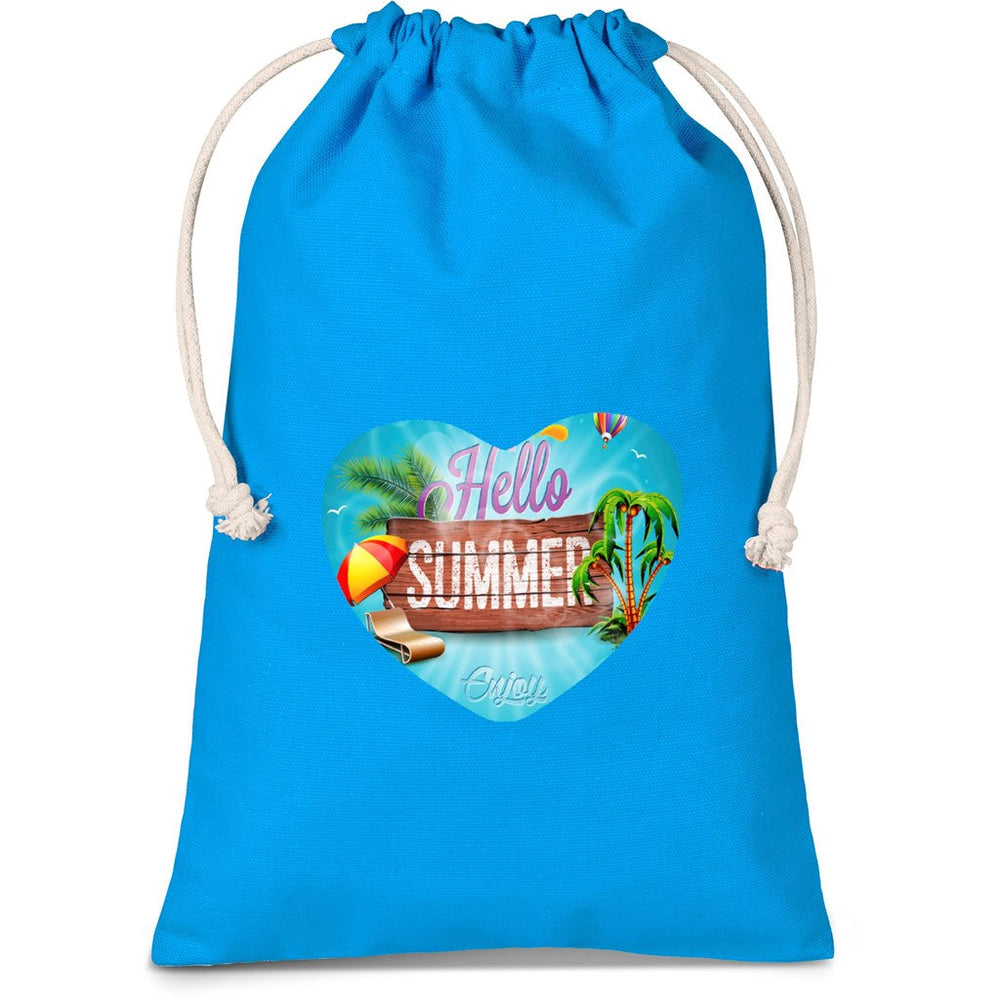 Allsorts Midi Cotton Drawstring Pouch - Cyan | Custom Branded & Personalised Bags | Just Brand