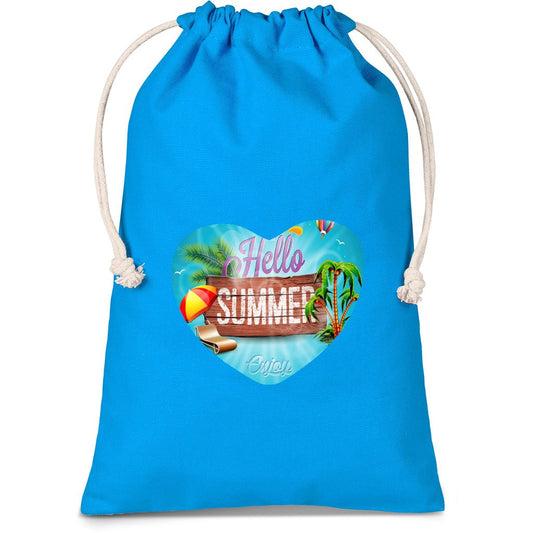 Allsorts Midi Cotton Drawstring Pouch - Cyan | Custom Branded & Personalised Bags | Just Brand