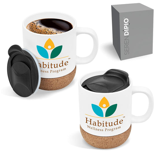 Serendipio Sienna Cork & Ceramic Sublimation Coffee Mug - 340ml | Custom branded | Just Brand