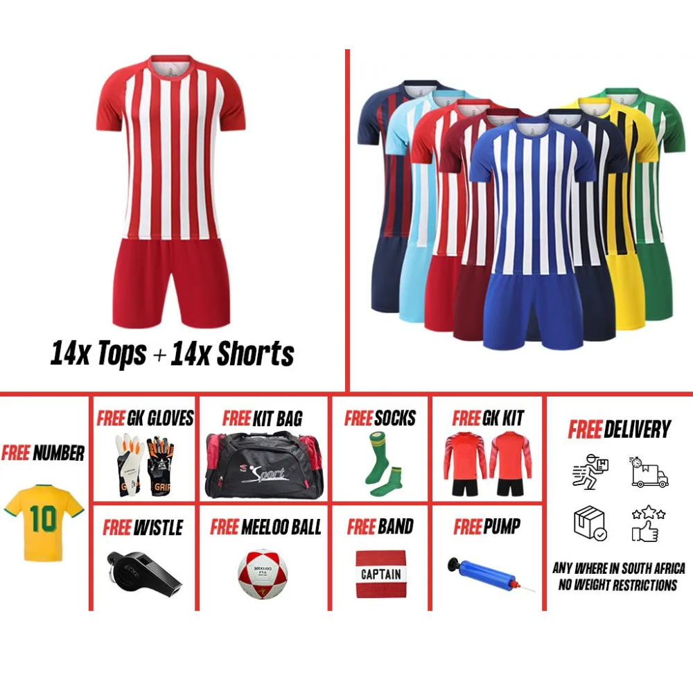 Striped Soccer Kit Premium Combo-Soccer Kit | soccer kits for sale | custom soccer kits south africa-Just Brand