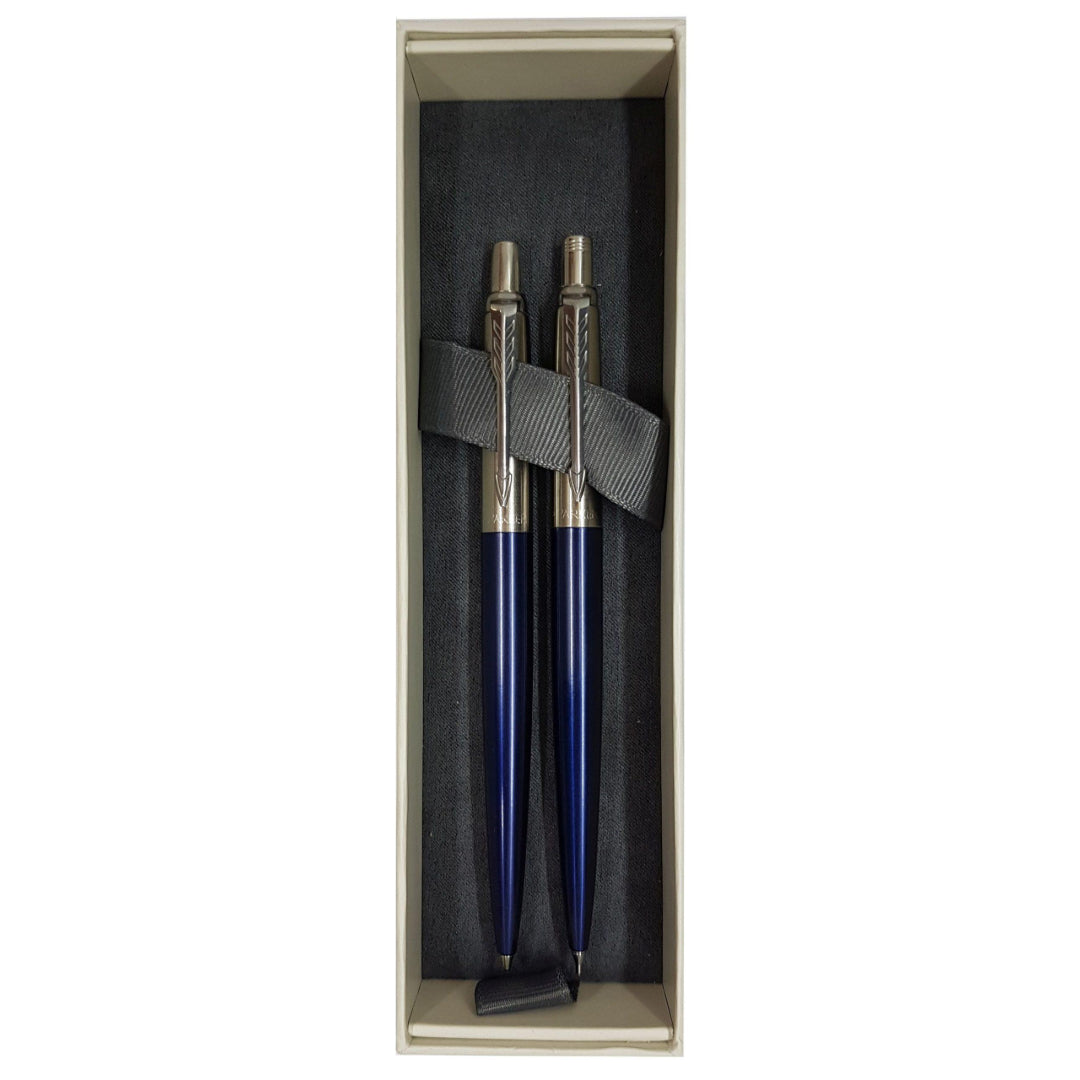 PARKER Jotter Ball Pen & Pencil Set-Royal Blue Chrome Trim