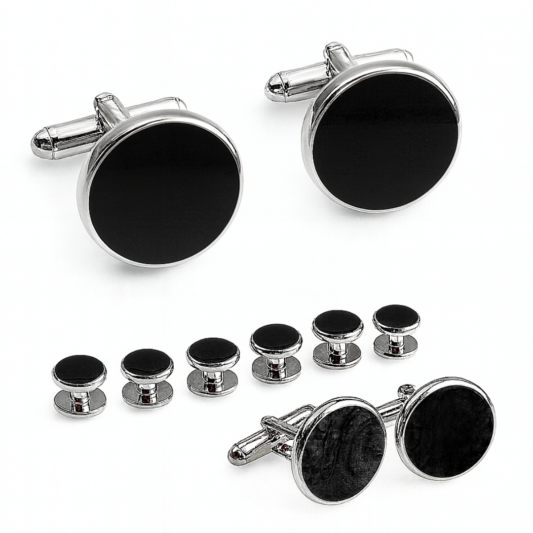 Round Black and Silver Cufflinks