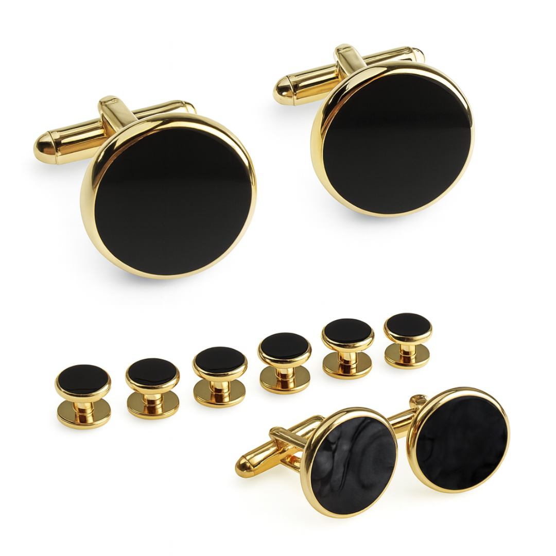 Round Black and Gold Cufflinks