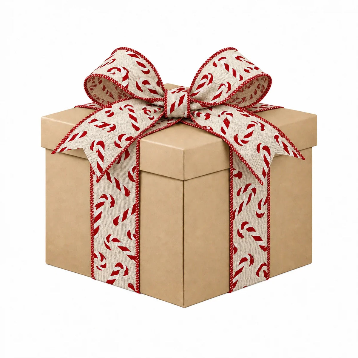 Wired Linen Xmas Candy Cane Natural Roll
