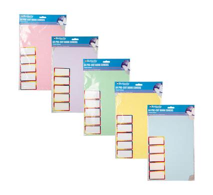 Butterfly Book Cover Pre-Cut A4 5 Pk Pastel