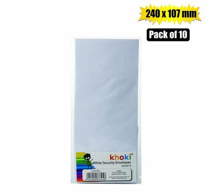 Khoki Envelopes Security Wht 240X107mm 10Pk