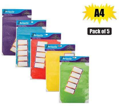 Butterfly Book Cover Pre-Cut A4 5 Pk Bright