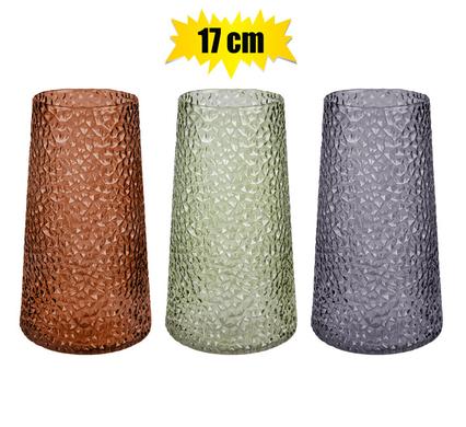 Vase Glass Square Pattern Assorted 17cm