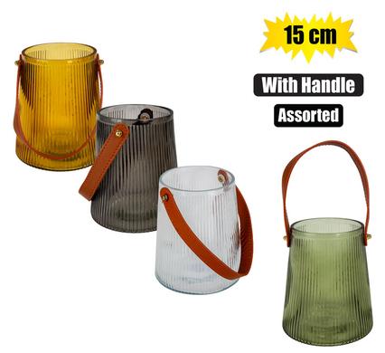 Vase Glass With Handle Assorted 15cm