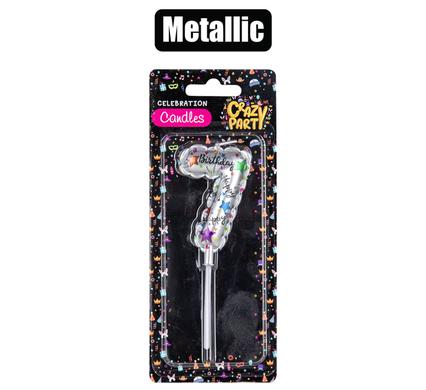 Crazy Party Candle Birthday Printed Metallic No-7