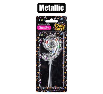 Crazy Party Candle Birthday Printed Metallic No-9
