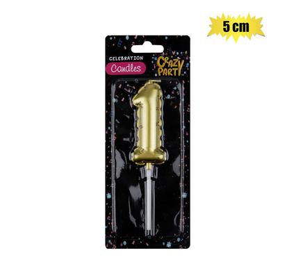 Crazy Party Candle Birthday Balloon No.1-Gld 5cm