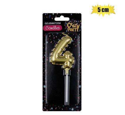 Crazy Party Candle Birthday Balloon No.4-Gld 5cm