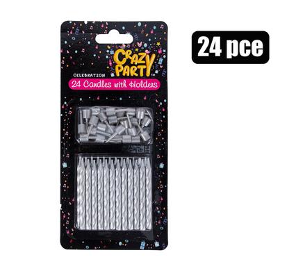 Crazy Party Candle Birthday 24 Candles+Holders Silv