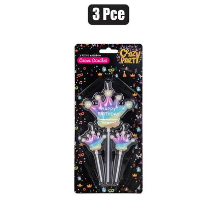 Crazy Party Candle Birthday Crown Rainbow Print 3Pce