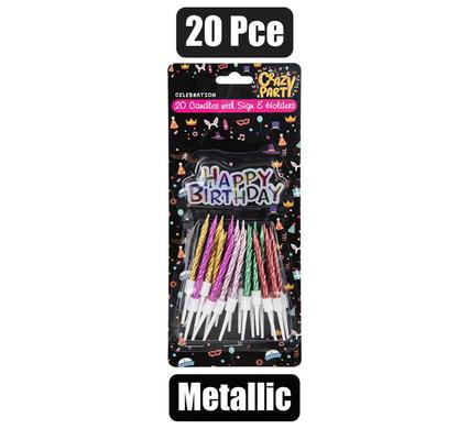 Crazy Party Candle Birthday Metallic +Hb Sign 20Pce