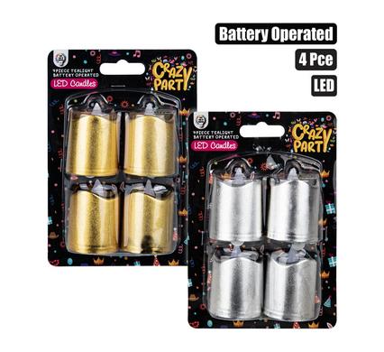 Crazy Party Candle Artificial Metallic B/O LED 4Pce