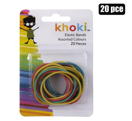Khoki Stationery Elastic Bands Assorted Col 20 Piece