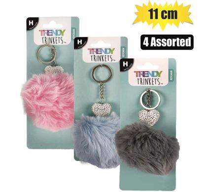 Trendy Trinkets Keychain Pom Pom With Bling Heart 11cm