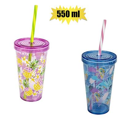 Tumbler With Straw 550ml Assorted