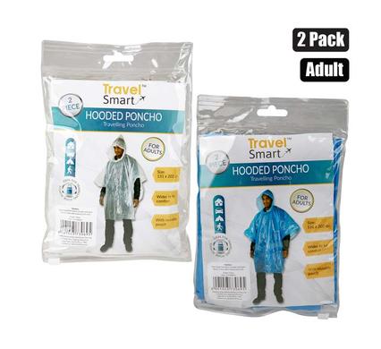 Travel Smart Raincoat Poncho 132X202cm With Hood 2-Pack