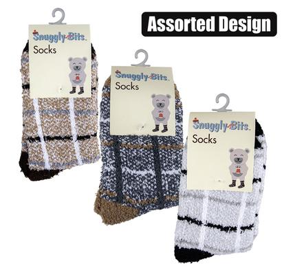 Snuggly Bits Socks Adult Fluffy Check Design Assorted