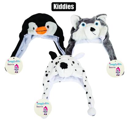 Snuggly Bits Beanie Kids Animal With Earflap+Tie-Knot