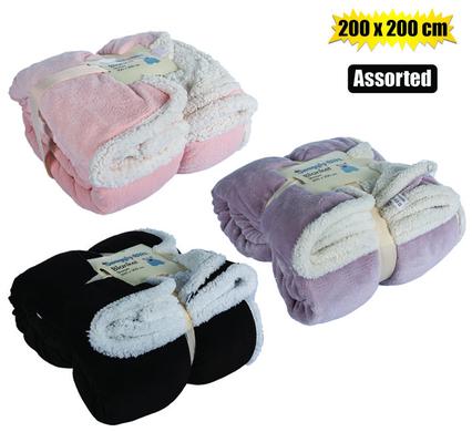 Snuggly Bits Blanket Flannel With Sherpa 200X200cm Assorted