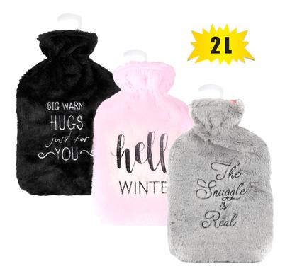 Snuggly Bits Hotwater Bottle With Fur Cover Words 2L