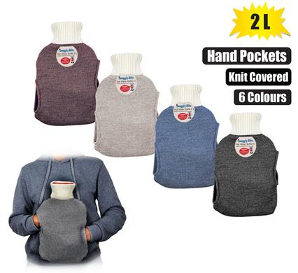 Snuggly Bits Hotwater Bottle Knit Cover & Pockets 2L