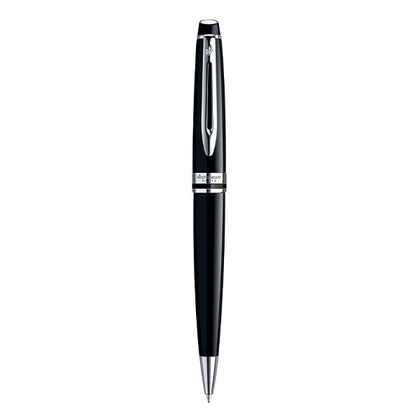 Waterman Expert Ball Pen Medium Nib Blue Ink - Lacquer Black Chrome Trim