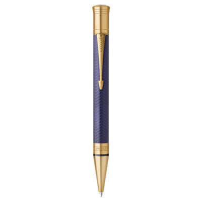 Parker Duofold Prestige Ball Pen Medium Nib Black Ink - Blue Chevron Gold Trim
