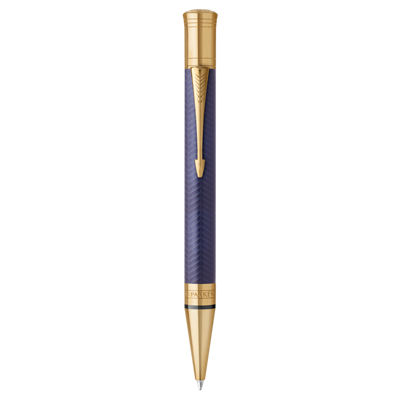 Parker Duofold Prestige Ball Pen Medium Nib Black Ink - Blue Chevron Gold Trim