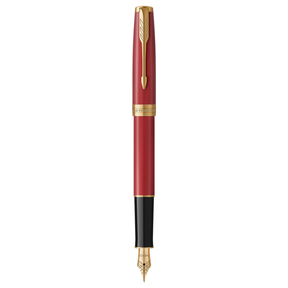 Parker Sonnet Fountain Pen Medium NIb Black Ink - Red Gold Trim