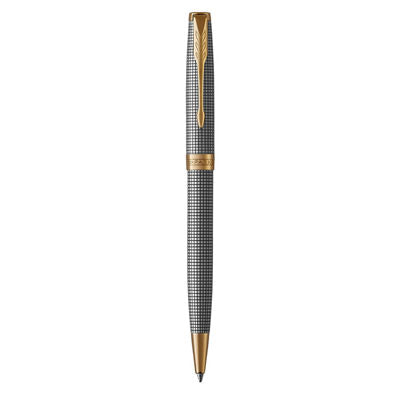 Parker Sonnet Ball Pen Medium NIb Black Ink - Chiselled Silver Gold Trim
